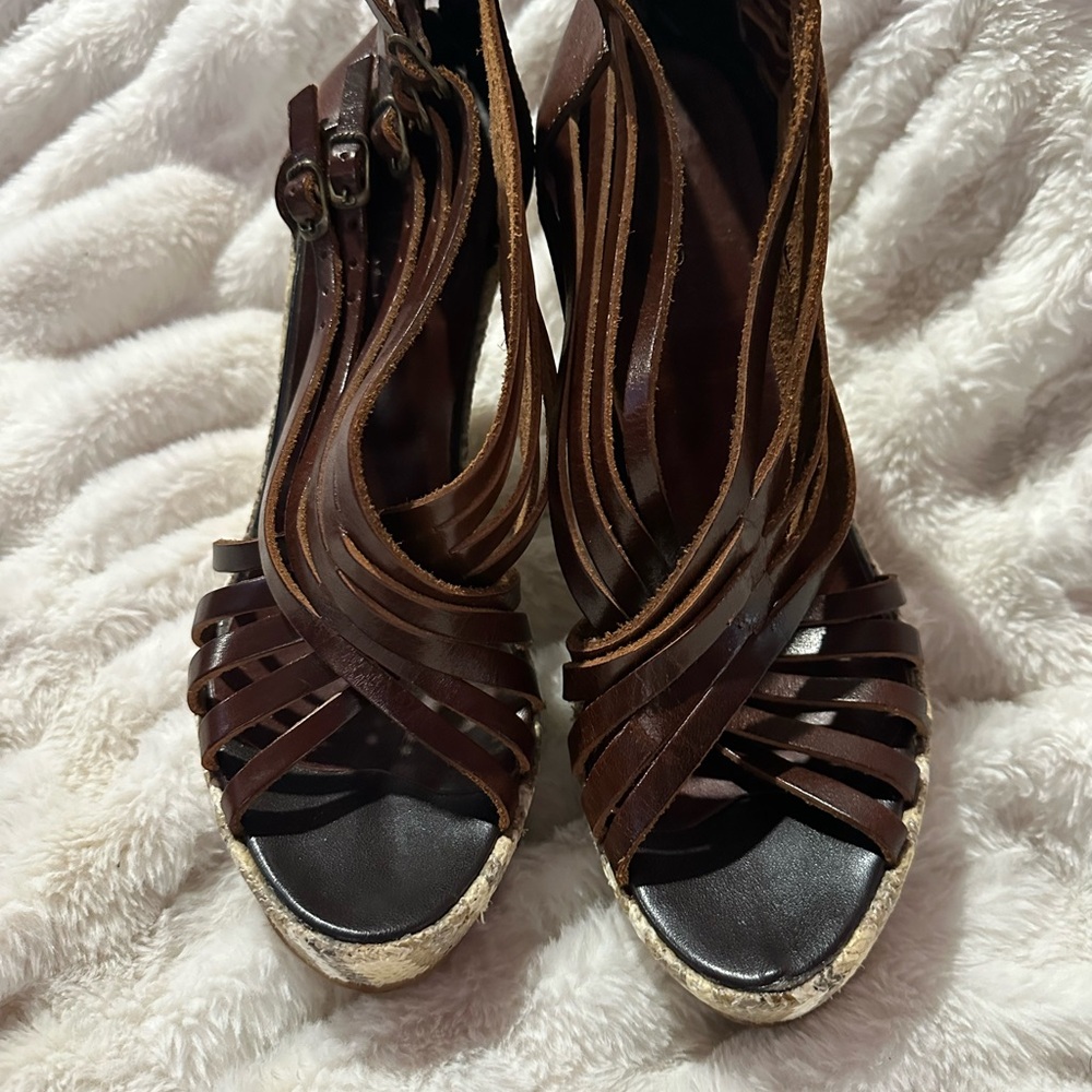Kokka Brown Stripy wedge  Women's Sandals sz 7.5/eu 38